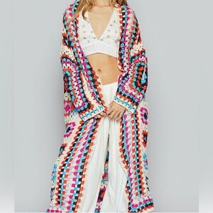 POL Colorful Granny Square Crochet
Long Cardigan Duster Kimono